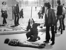 Jeffrey Miller lying face down after being shot at the Kent State University war protest, May 4, 1970.